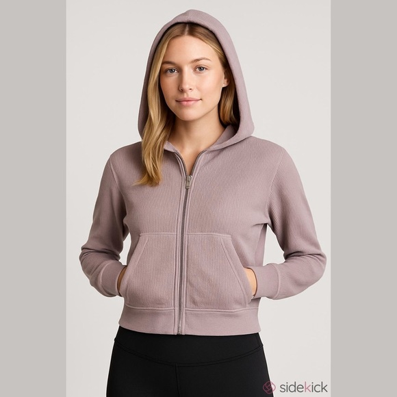 Fabletics Tops - Fabletics Women's XS Zip-Up Waffle Hoodie Muted Mauve Petal Pockets Ribbed Cuffs